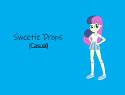 Size: 2048x1556 | Tagged: safe, artist:invisibleink, artist:pulsefewspecials, character:bon bon, character:sweetie drops, species:eqg human, g4, my little pony:equestria girls, blue background, casual, female, simple background, solo, text