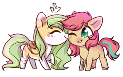 Size: 1619x1018 | Tagged: safe, artist:cloud-fly, oc, oc only, species:earth pony, species:pegasus, species:pony, g4, chibi, cute, female, kissing, mare, simple background, transparent background
