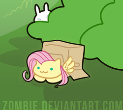 Size: 478x429 | Tagged: safe, artist:zombie, character:fluttershy, species:pegasus, species:pony, g4, :3, behaving like a cat, box, cat, catpony, cropped, cute, original species, pony in a box, shyabetes