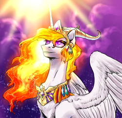Size: 2920x2836 | Tagged: safe, artist:not-ordinary-pony, derpibooru original, character:nightmare star, character:princess celestia, species:alicorn, species:pony, g4, female, mane of fire, mare, smiling, solo