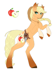 Size: 2536x3248 | Tagged: safe, artist:ohhoneybee, character:applejack, species:earth pony, species:pony, g4, clothing, female, hat, mare, rearing, simple background, solo, transparent background