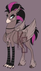 Size: 630x1080 | Tagged: safe, artist:dementra369, oc, species:hippogriff, g4, accessories, emo, eyeshadow, hippogriff oc, makeup, solo