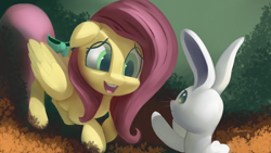 Size: 4038x2271 | Tagged: safe, artist:auroriia, character:angel bunny, character:fluttershy, species:pony, g4, bow, cute, shyabetes, tail bow