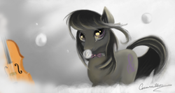 Size: 4800x2544 | Tagged: safe, artist:auroriia, character:octavia melody, species:earth pony, species:pony, bubble, cello, female, mare, musical instrument, smiling, solo