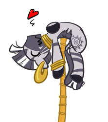 Size: 473x533 | Tagged: safe, artist:autonomous-zed, character:zecora, species:zebra, backbend, flexible, heart, stick