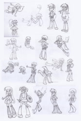 Size: 1024x1535 | Tagged: safe, artist:khuzang, character:applejack, character:derpy hooves, character:fluttershy, character:owlowiscious, character:rainbow dash, character:tank, character:twilight sparkle, my little pony:equestria girls, clothing, lineart, sketch, sketch dump, skirt, sword