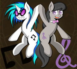 Size: 2200x1992 | Tagged: safe, artist:graphene, character:dj pon-3, character:octavia melody, character:vinyl scratch, ship:scratchtavia, female, lesbian, music, shipping