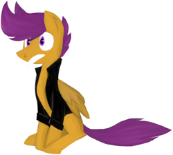 Size: 724x651 | Tagged: safe, artist:ghost, character:scootaloo, species:pegasus, species:pony, clothing, female, jacket, sitting, solo