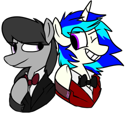 Size: 875x791 | Tagged: safe, artist:ghost, character:dj pon-3, character:octavia melody, character:vinyl scratch, species:pony, ship:scratchtavia, classy, dapper, female, lesbian, like a sir, mare, shipping
