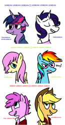 Size: 953x1826 | Tagged: safe, artist:ghost, character:applejack, character:fluttershy, character:pinkie pie, character:rainbow dash, character:rarity, character:twilight sparkle, female, lesbian, mane six
