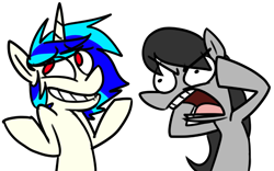 Size: 890x554 | Tagged: safe, artist:ghost, character:dj pon-3, character:octavia melody, character:vinyl scratch, yelling