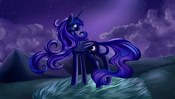 Size: 3472x1953 | Tagged: safe, artist:weird--fish, character:princess luna, cloud, cloudy, crying, female, night, sad, solo