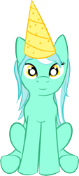 Size: 437x970 | Tagged: safe, artist:cheshiresdesires, character:lyra heartstrings, species:pony, species:unicorn, clothing, female, hat, looking at you, party hat, simple background, sitting, smiling, solo, transparent background