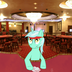 Size: 1000x1000 | Tagged: safe, artist:cheshiresdesires, character:lyra heartstrings, species:pony, species:unicorn, card, casino, grin, irl, photo, ponies in real life, royal flush, smiling, solo, table, toothpick