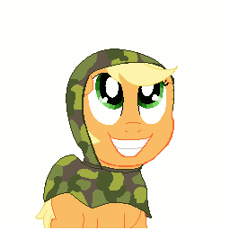 Size: 256x256 | Tagged: safe, artist:cheshiresdesires, character:applejack, species:pony, animated, clothing, cute, ear twitch, female, floppy ears, grin, looking up, parody, poncho, prequel (webcomic), silly, silly pony, simple background, smiling, solo