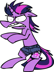 Size: 472x628 | Tagged: safe, artist:ghost, character:twilight sparkle, species:pony, bipedal, clothing, female, mullet, pants, regular show, simple background, solo, transparent background