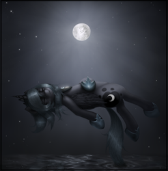 Size: 910x925 | Tagged: safe, artist:ventious, character:princess luna, dark, eyes closed, female, floating, moon, night, s1 luna, solo