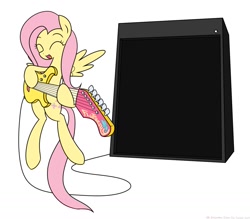 Size: 1280x1122 | Tagged: safe, artist:frankier77, character:fluttershy, eyes closed, female, guitar, musical instrument, solo