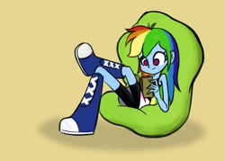 Size: 960x686 | Tagged: safe, artist:khuzang, character:rainbow dash, my little pony:equestria girls, beanbag chair, book, female, reading, solo