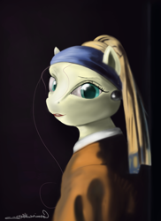 Size: 2544x3487 | Tagged: safe, artist:auroriia, character:fluttershy, fine art parody, girl with a pearl earring, ponified