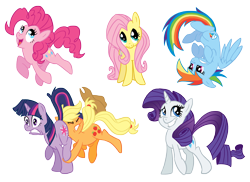 Size: 2338x1700 | Tagged: safe, artist:glancojusticar, character:applejack, character:fluttershy, character:pinkie pie, character:rainbow dash, character:rarity, character:twilight sparkle, character:twilight sparkle (unicorn), species:earth pony, species:pegasus, species:pony, species:unicorn, g4, crash, female, mane six, mare, photoshop, simple background, transparent background