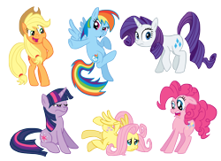 Size: 2338x1700 | Tagged: safe, artist:glancojusticar, character:applejack, character:fluttershy, character:pinkie pie, character:rainbow dash, character:rarity, character:twilight sparkle, character:twilight sparkle (unicorn), species:earth pony, species:pegasus, species:pony, species:unicorn, g4, female, mane six, mare, photoshop, simple background, transparent background