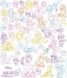Size: 1500x1750 | Tagged: safe, artist:glancojusticar, character:angel bunny, character:applejack, character:fluttershy, character:gummy, character:pinkie pie, character:rainbow dash, character:rarity, character:spike, character:twilight sparkle, species:dragon, species:earth pony, species:pegasus, species:pony, species:unicorn, book, female, male, mare, parasprite, photoshop, sketch, sketch dump