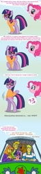 Size: 540x2250 | Tagged: safe, artist:glancojusticar, character:pinkie pie, character:twilight sparkle, species:earth pony, species:pony, species:unicorn, bipedal, clothing, comic, crossover, daphne blake, dialogue, eyes closed, female, fred jones, glasses, male, mare, open mouth, purple text, raised hoof, scooby doo, shaggy rogers, smiling, speech bubble, sweater