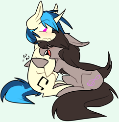 Size: 1280x1315 | Tagged: safe, artist:ghost, character:dj pon-3, character:octavia melody, character:vinyl scratch, species:earth pony, species:pony, species:unicorn, ship:scratchtavia, female, floppy ears, hug, lesbian, pat, shipping, simple background
