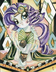 Size: 628x800 | Tagged: safe, artist:sararichard, character:rarity, clothing, dress, female, headdress, solo, traditional art