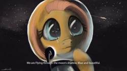 Size: 1600x900 | Tagged: safe, artist:auroriia, character:fluttershy, astronaut, female, solo, space, space suit