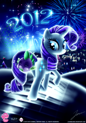 Size: 900x1296 | Tagged: safe, artist:zelc-face, character:rarity, character:spike, ship:sparity, 2012, female, fireworks, interspecies, male, night, ponyville, shipping, sleeping, straight, tail wrap, zzz