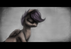 Size: 1500x1040 | Tagged: dead source, safe, artist:ventious, character:scootaloo, species:pegasus, species:pony, crying, dark, eyes closed, female, filly, sad, solo, widescreen
