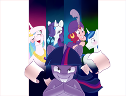 Size: 2500x1916 | Tagged: safe, artist:pixel-prism, character:pinkie pie, character:princess celestia, character:rarity, character:shining armor, character:twilight sparkle, blushing, madame pinkie, turban, twilight sparkle's secret shipfic folder