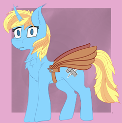 Size: 2273x2284 | Tagged: safe, artist:thelagplayer, oc, oc only, oc:skydreams, species:pony, species:unicorn, g4, abstract background, artificial wings, augmented, female, fluffy, mare, mechanical wing, raffle prize, solo, visual noise, wings