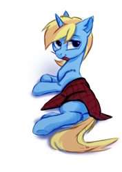 Size: 2480x3508 | Tagged: safe, artist:loonya, oc, oc only, oc:skydreams, species:pony, species:unicorn, g4, female, flannel, looking at you, mare, screwdriver, simple background, white background