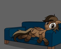 Size: 1280x1024 | Tagged: safe, artist:alicorncapony, oc, oc only, oc:coffee pone, species:pegasus, species:pony, g4, looking at you, simple background, sofa, solo