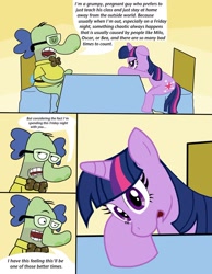 Size: 900x1161 | Tagged: safe, artist:cartuneslover16, character:twilight sparkle, comic, crossover, fish hooks, male pregnancy, pregnant, sedate night