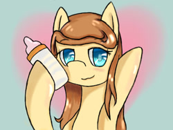 Size: 1160x870 | Tagged: safe, artist:luciferamon, oc, oc only, oc:cream heart, species:earth pony, species:pony, bottle, female, hooves, mare, solo