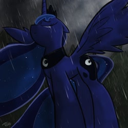 Size: 1000x1000 | Tagged: safe, artist:dracojayproduct, character:princess luna, species:alicorn, species:pony, crying, female, rain, solo
