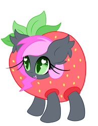 Size: 2500x3197 | Tagged: safe, artist:starlightlore, oc, oc only, oc:heartbeat, species:bat pony, species:pony, clothing, costume, heart eyes, simple background, solo, strawberry, transparent background, wingding eyes