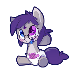 Size: 924x952 | Tagged: safe, artist:cuddlehooves, oc, oc only, oc:carat, species:pony, baby, baby pony, diaper, foal, glasses, heterochromia, pacifier, poofy diaper, solo