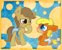 Size: 1028x841 | Tagged: safe, artist:cuddlehooves, oc, oc only, oc:butterscotch, oc:peanut, species:pony, baby, baby pony, cuddlehooves is trying to murder us, cute, diaper, foal, messy diaper, poop, pullup (diaper)