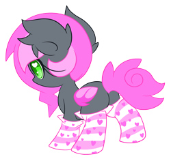 Size: 2166x2049 | Tagged: safe, artist:starlightlore, oc, oc only, oc:heartbeat, species:bat pony, species:pony, blank flank, clothing, female, filly, heart eyes, simple background, socks, solo, striped socks, transparent background, wingding eyes