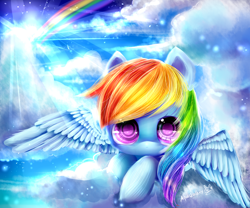 Size: 3000x2500 | Tagged: safe, artist:aquagalaxy, character:rainbow dash, cloud, cloudy, female, looking at you, rainbow, solo