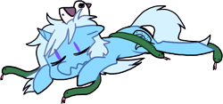 Size: 1034x485 | Tagged: safe, artist:ghost, character:trixie, species:bird, species:pony, species:unicorn, ask-stoned-trixie, eyes closed, female, mare, prone, simple background, sleeping, snake, solo, stoned trixie, transparent background