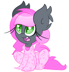 Size: 2000x2083 | Tagged: safe, artist:starlightlore, oc, oc only, oc:heartbeat, species:bat pony, species:pony, clothing, cute, female, filly, footed sleeper, heart eyes, ocbetes, pajamas, simple background, solo, transparent background, wingding eyes
