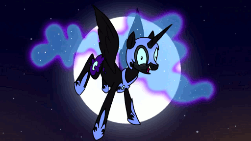 Size: 512x288 | Tagged: safe, artist:petirep, character:nightmare moon, character:princess luna, animated, budget impasse (animation), female, flying, lunatic, mentally advanced series, meteor, moon, shooting star, solo, youtube