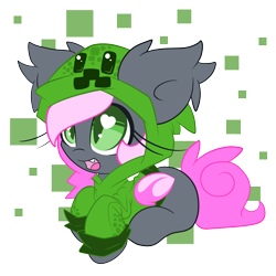 Size: 3000x3000 | Tagged: safe, artist:starlightlore, oc, oc only, oc:heartbeat, species:bat pony, species:pony, blank flank, clothing, creeparka, creeper, cute, heart eyes, hoodie, minecraft, simple background, transparent background, wingding eyes