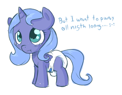 Size: 972x756 | Tagged: safe, artist:cuddlehooves, character:princess luna, species:pony, baby, baby pony, cuddlehooves is trying to murder us, cute, diaper, female, filly, foal, lunabetes, poofy diaper, solo, woona